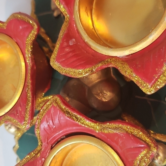 Encore Sales Ltd. clay pottery ceramic Christmas poinsettia 3 tea light holiday - Picture 6 of 15